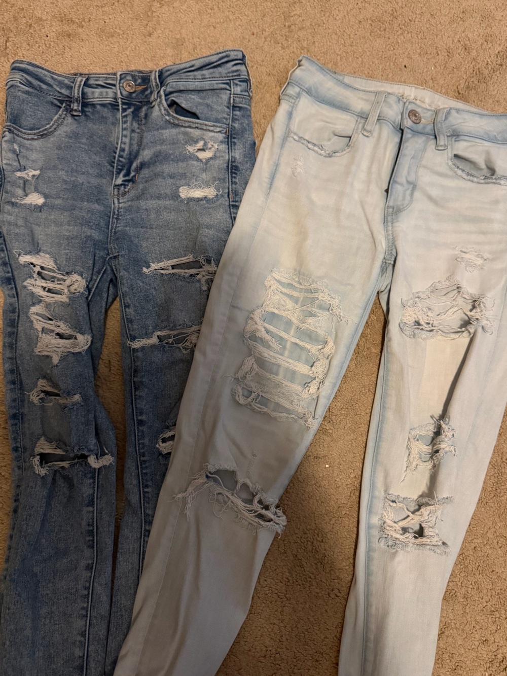 American Eagle Outfitters Ripped Skinny Jeans - Light Blue & Medium Blue